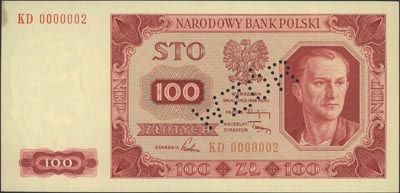 100 złotych 1.07.1948, seria KD 0000002, perforo