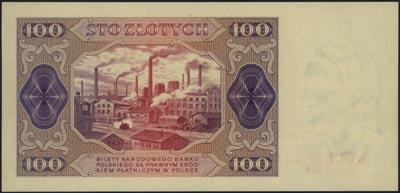 100 złotych 1.07.1948, bez oznaczenia serii i numeracji, próba druku w kolorze czerwonym, Miłczak 139, banknot w opakowaniu PMG-Gem Unc 66