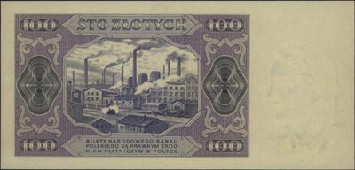 100 złotych 1.07.1948, bez oznaczenia serii i numeracji, próba druku w kolorze brązowym, Miłczak 139, banknot w opakowaniu PMG-Gem Unc 67