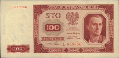 100 złotych 1.07.1948, seria L, Miłczak 139a, rz