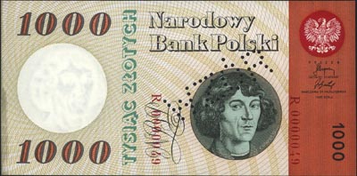 1.000 złotych 29.10.1965, seria R 0000049, perfo