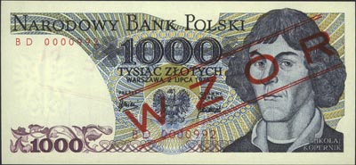 1.000 złotych 2.07.1975, seria BD 0000992, nadruk WZÓR, Miłczak 145b, wzór \Jaroszewicza\"*,"I,1