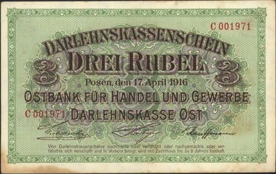 3 ruble 17.04.1916, Poznań, seria C, Miłczak P4a