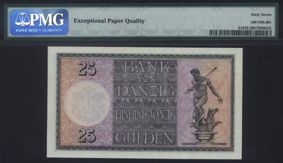 25 guldenów 2.01.1931, seria B/C, Miłczak G49, banknot z certyfikatem PMG UNC 67, pięknie zachowany i bardzo rzadki