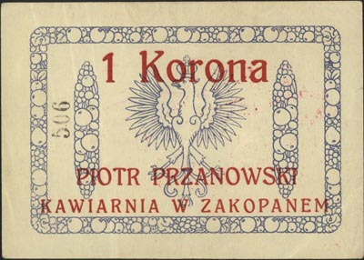Zakopane - kolekcja bonów; 1 korona- Kawiarnia -