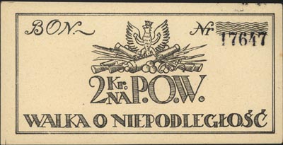 Polska Organizacja Wojskowa - bon na 2 korony /1918/, Lucow 503 (R2), bon bez pieczęci z datą, bardzo ładnie zachowany egzemplarz