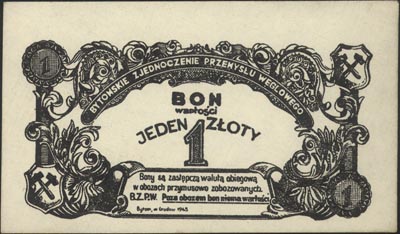 Bytom, Bytomskie Zjednoczenie Przemysłu Węglowego, bon na 1 i 5 złotych grudzień 1945, łącznie 2 sztuki