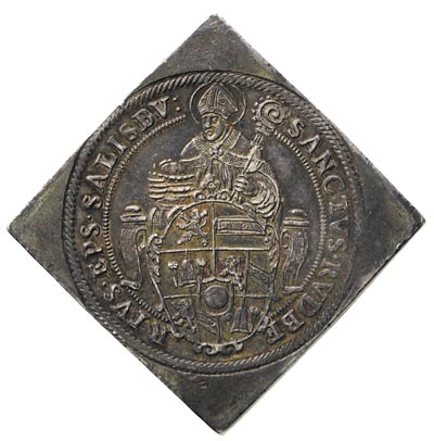 Dietrich Wolf von Raitenau 1587-1612, klipa talara 1593, Salzburg, srebro 28.69 g, Dav. 8200, Probszt 805, Zöttl 956, patyna, piękny egzemplarz