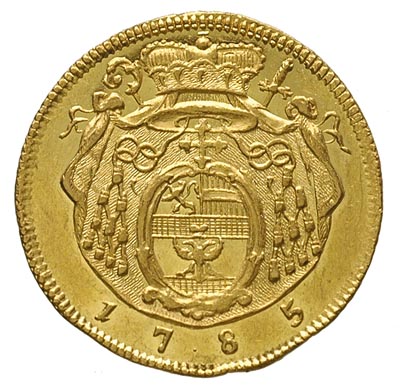 Hieronim graf Colloredo 1772-1803, dukat 1785, Salzburg, złoto 3.47 g, Probszt 2400, pięknie zachowany