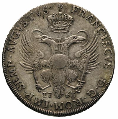 Franciszek I 1745-1765, 48 szylingów (talar) 1763, Hamburg, 28.93 g, Gaedechens 528, Dav.2285, lekko justowane