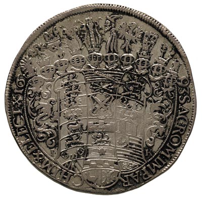 Jan Jerzy IV 1691-1694, talar 1593 I-K, Drezno, 29.74 g, Dav. 7647, Kahnt 657, Schnee 976, rzadki, patyna