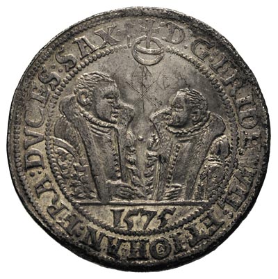 Fryderyk Wilhelm I i Jan III 1573-1603, talar 1575, Saalfeld, 27.72 g, Schnee 231, Dav.9766, ślady korozji