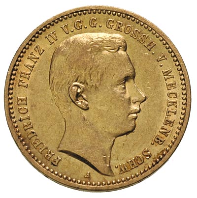 Meklenburgia-Schwerin, Fryderyk Franciszek IV 1897-1918, 10 marek 1901 / A, Berlin, złoto 3.97 g, J. 233, bardzo rzadkie, wybito 10.000 sztuk