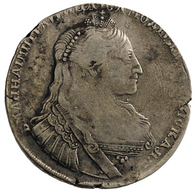 rubel 1734, Kadaszewskij Monetnyj Dwor, portret typu \horse face, 3 perełki w sukni