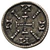 denar XII w., Aw: Krzyż perełkowy, w polu N-N-N-N, między nimi promieniste linie perełkowe, Rw: Kr..