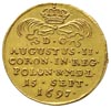 dukat koronacyjny 1697, Drezno, Aw: Napis, Rw: Ramię z szablą, złoto 3.45 g, Fr. 2830, moneta wybi..