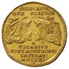 dukat wikariacki 1711, Drezno, Aw: Dwa stoły z insygniami, Rw: Król na koniu, złoto 3.46 g, Merseb..