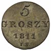 5 groszy 1811 I.S., Warszawa, Plage 94, moneta przebita z 1/24 talara pruskiego, piękny okazowy eg..