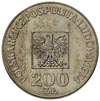 200 złotych 1974, XXX LAT PRL, na rewersie wypukły napis PRÓBA, srebro, 14.50 g, Parchimowicz P-41..