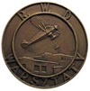 Warsztaty R.W.D. - medal projektu Olgi Niewskiej 1934 r, Aw: Samolot wznoszący się nad budynkami, ..