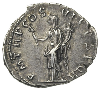 Trajan 98-117, denar 114-116, Rzym, Aw: Popiersie cesarza w prawo, Rw: Felicitas stojąca w lewo, trzymająca w dłoniach kaduceusz i róg obfitości, RIC 343, patyna