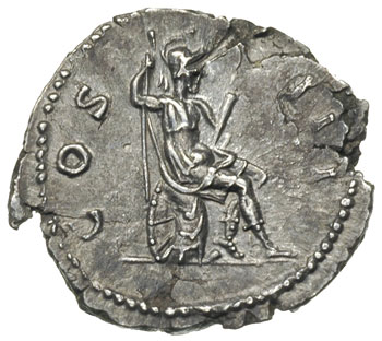 Hadrian 117-138, denar 125-128, Rzym, Aw: Popiersie cesarza w prawo, Rw: Roma siedząca na zbroi i tarczy w prawo, trzymająca włócznię i parazonium, RIC 162, patyna