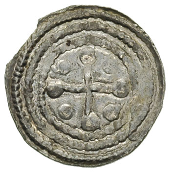 Bolesław III Krzywousty 1107-1138, denar, Aw: Rycerz przebijający włócznią smoka, Rw: Krzyż prosty, w polach gwiazdy, srebro 0.32 g, Stronczyński 39