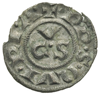 Ankona, denar XIII wiek, Aw: Krzyż, wokoło DE ANCONA, Rw: V-C-S, wokoło PP S QVI PI A, srebro 0.62 g, CNI XIII,2,6