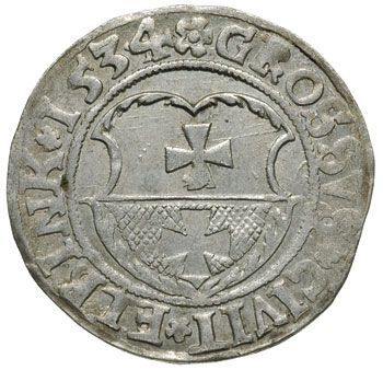 grosz 1534, Elbląg, na awersie końcówka napisu P