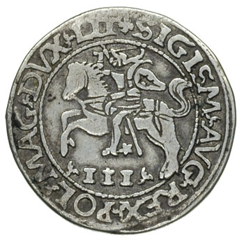 trojak 1565, Tykocin lub Wilno, Iger V.65.d R5, Ivanauskas 9SA60-9, T. 15, rzadka moneta z cytatem z psalmu zwana trojakiem szyderczym