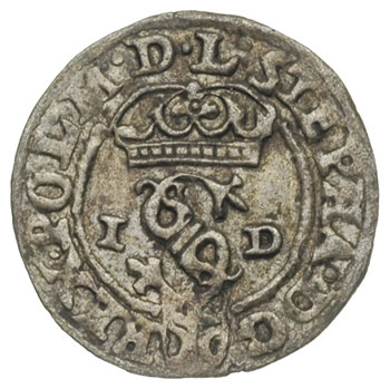 szeląg 1586, Olkusz, litery N-H po bokach korony, patyna