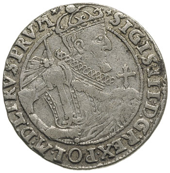 ort 1623, Bydgoszcz, odmiana z napisem PRV : M +, szersza głowa króla a w koronie na rewersie krzyżyki