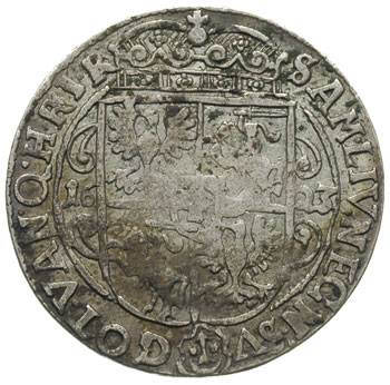 ort 1623, Bydgoszcz, odmiana z napisem PRV : M +, węższa głowa króla a w koronie na rewersie rozetki, patyna