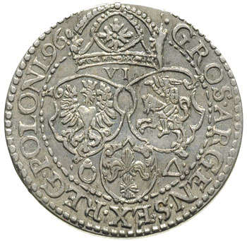 szóstak 1596, Malbork, obwódka wewnętrzna dotyka górnej krawędzi korony