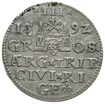 trojak 1592, Ryga, Iger R.92.1.d, Gerbaszewski 11