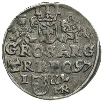 trojak 1597, Lublin, na dole litery MR bez obwódki, Iger L.97.25.b (R1), delikatna patyna