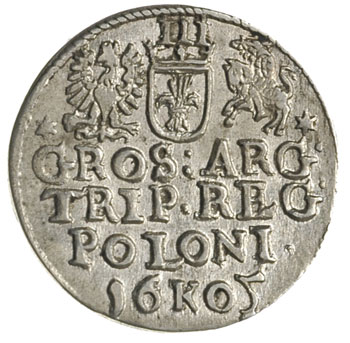 trojak 1605, Kraków, odmiana z cyfrą 5 jak odwróconą 2, Iger K.05.1.b (R1), patyna