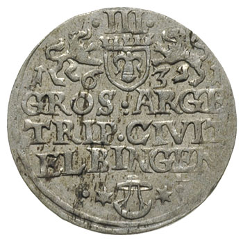 trojak 1631, Elbląg, okupacja szwedzka, emisja miejska z tytulaturą Gustawa Adolfa, znak mennicy- kapelusz, Iger E.31.2.b (R1), Ahlström 20.a