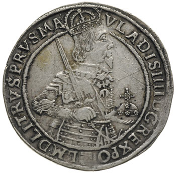 talar 1636, Bydgoszcz, srebro 28.54 g, Dav. 4326, T. 8, na awersie rysy w tle, patyna