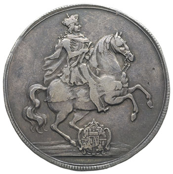 talar wikariacki 1711, Drezno, Aw: Dwa stoły z insygniami, Rw: Król na koniu, srebro 28.88 g, Schnee 1011, Dav. 2654, ciemna patyna