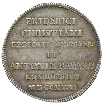 2/3 talara zaślubinowego (gulden) 1747, Drezno, H-Cz. 2780 R, Merseb. 1835, moneta była wybita z okazji ślubu księżniczki Marii Józefy z Ludwikiem delfinem francuskim.