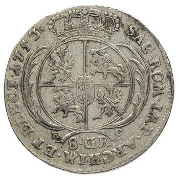 dwuzłotówka (8 groszy) 1753, mennica nieznana, \efraimek, odmiana z literami E - C