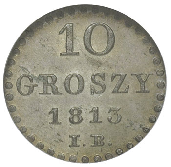 10 groszy 1813, Warszawa, Plage 103, moneta w pudełku GCN z certyfikatem MS 66, piękna
