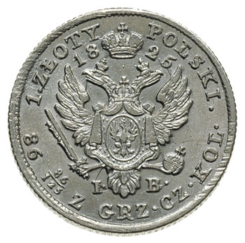 1 złoty 1825, Warszawa, Plage 69, Bitkin 847 R, nieco rzadszy rocznik, bardzo ładnie zachowane