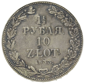 1 1/2 rubla = 10 złotych 1833, Petersburg, Plage 313, Bitkin 1083, patyna