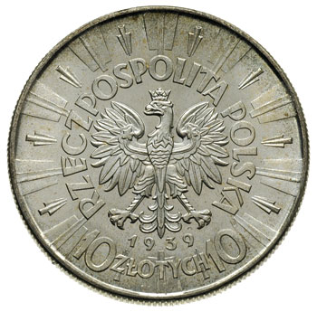 10 złotych 1939, Warszawa, Józef Piłsudski, Parchimowicz 124.f, wyszukany, idealny egzemplarz, delikatna patyna