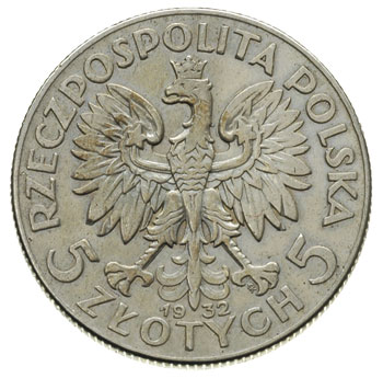 5 złotych 1932, Warszawa, Głowa Kobiety, Parchimowicz 116.a, rzadkie