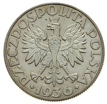 5 złotych 1936, Warszawa, Żaglowiec, Parchimowicz 119, bardzo ładne