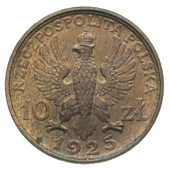 10 złotych 1925, Warszawa, Dwie głowy, brąz 3.42