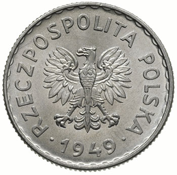 1 złoty 1949, Warszawa, aluminium, Parchimowicz 212.b, wyśmienity egzemplarz